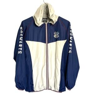 Harry Potter Windbreaker Jacket Mens Medium Navy‎ Blue Excellent Hogwarts Crest